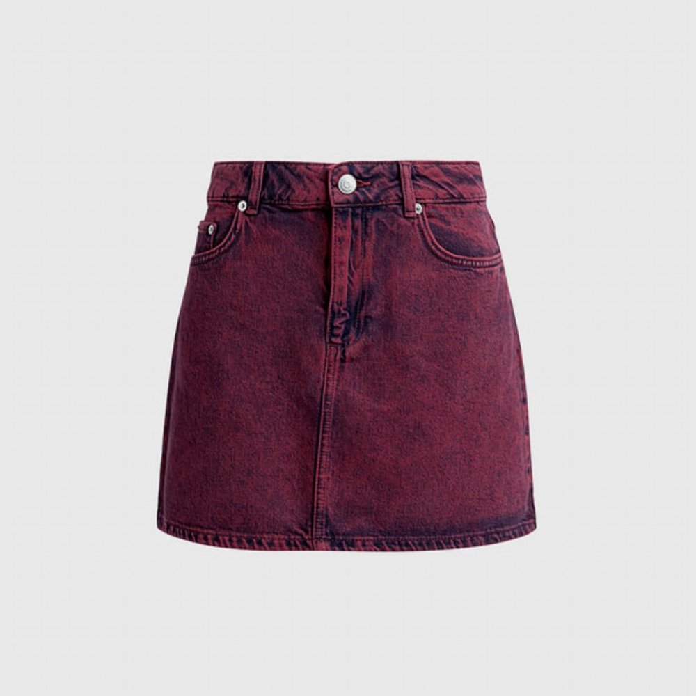 GANNI burgundy red denim mini skirt